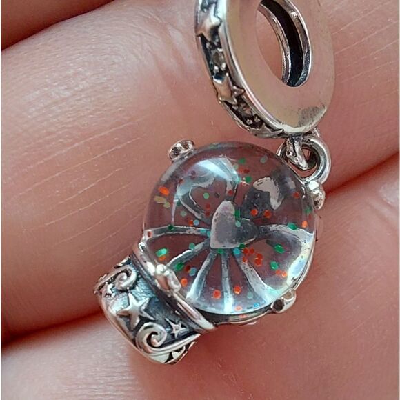 925 Silver Snow Globe Dangle Charm - Picture 2 of 8
